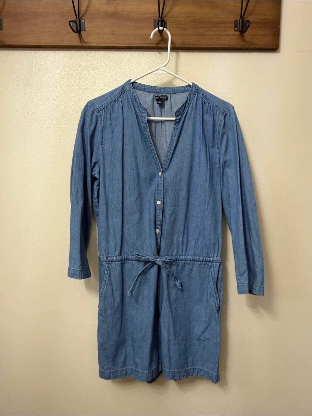 J Crew Mercantile Button-Front Romper with Tie Waist